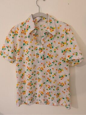 Vintage 70s polyester floral quarter button up collared shirt